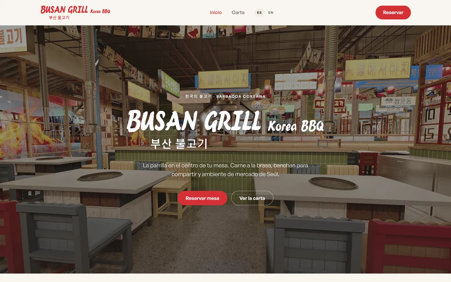 Busan Grill: Barbacoa coreana · web, reservas y panel